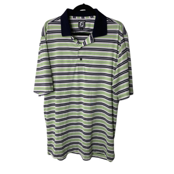 FootJoy Polo Shirt Mens Large‎ White Green Blue Striped Short Sleeve Golf - Picture 1 of 4